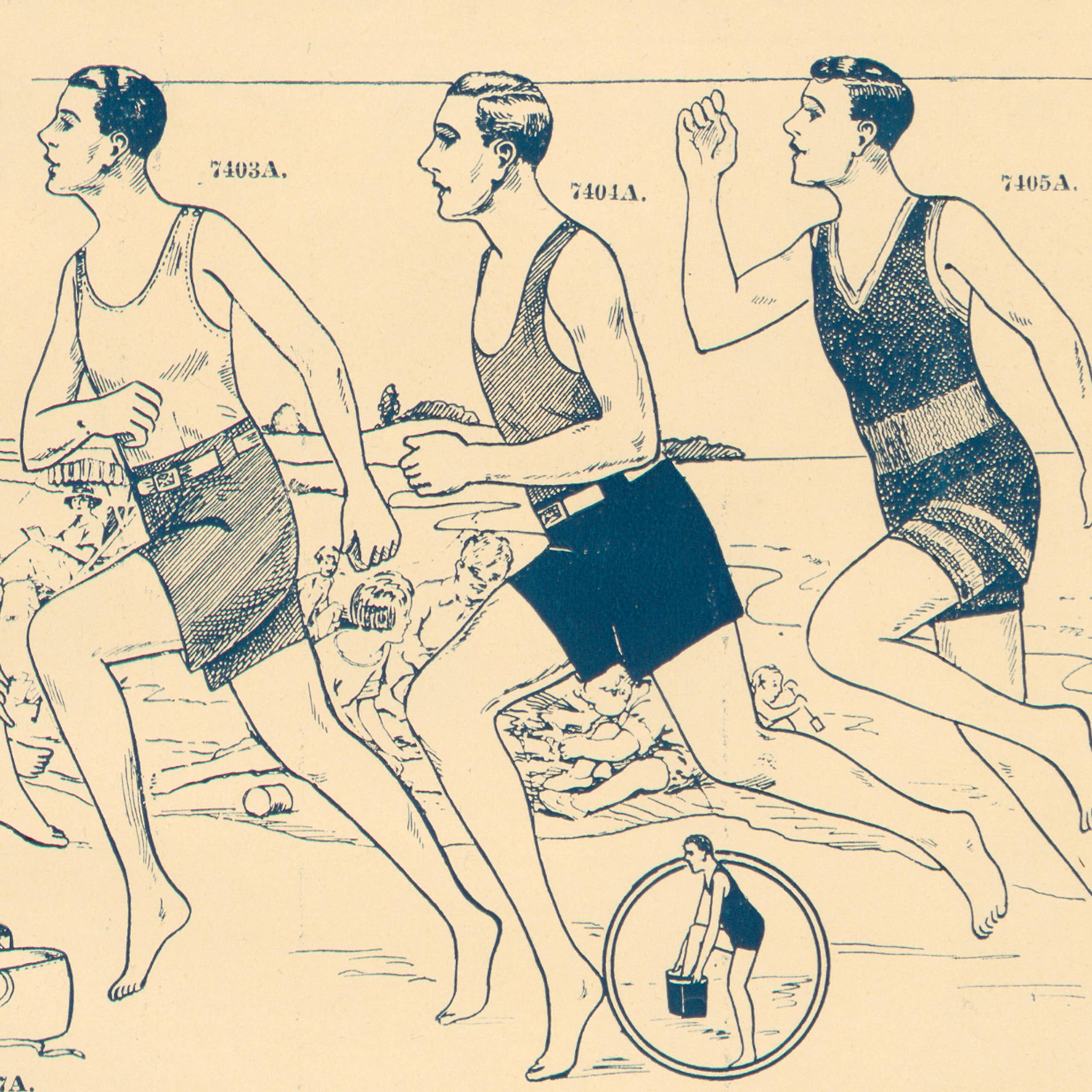 Illustration: men in bathing suits