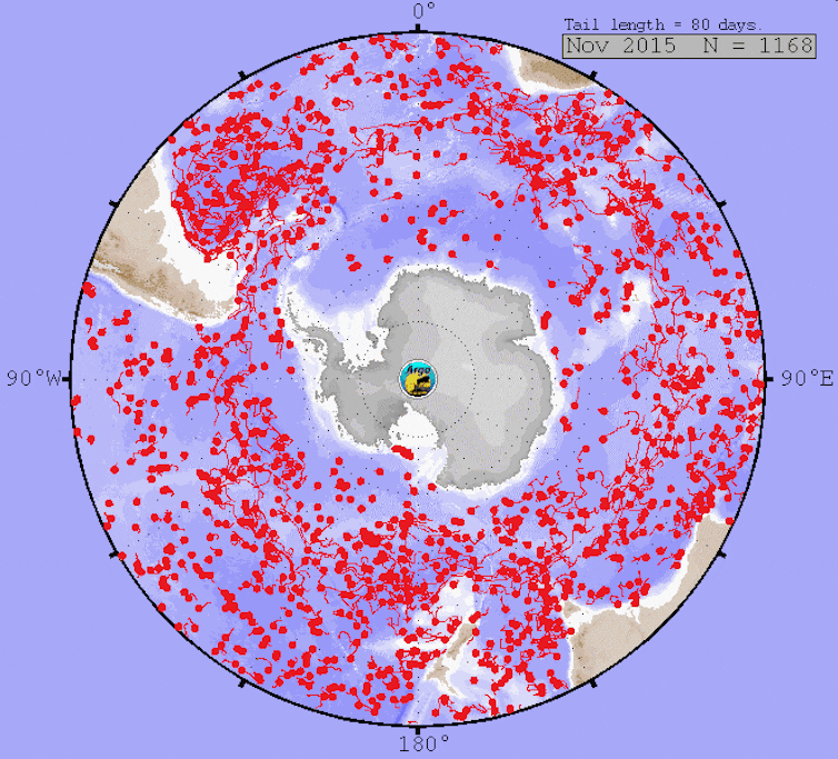 Argo profiling floats in the Southern Ocean.