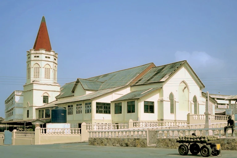 A church painted green