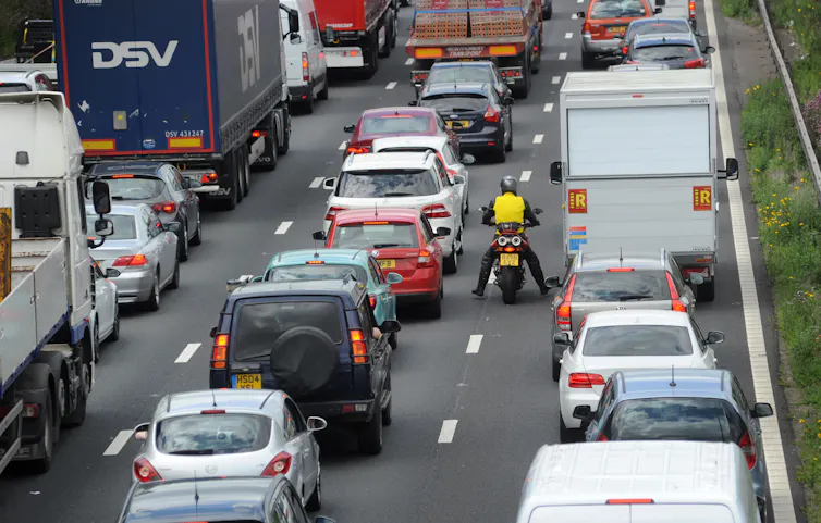 A traffic jam on an motorway in England.