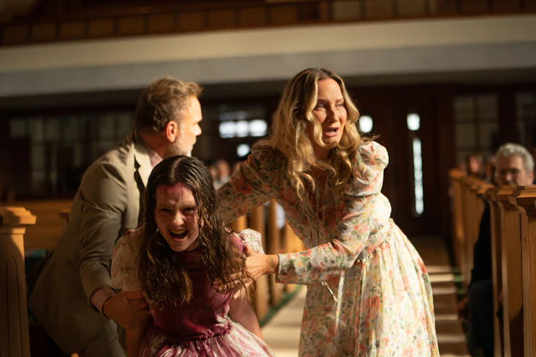 Tony (Norbert Leo Butz), Katherine (Olivia O’Neill) and Miranda (Jennifer Nettles) in The Exorcist: Believer