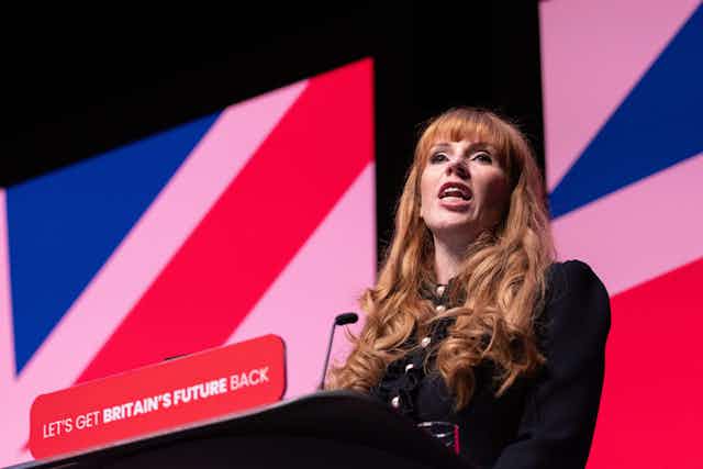 Angela Rayner addresses the Labour party conference in 2023.