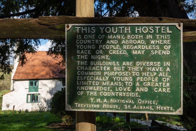 A sign outside a youth hostel.