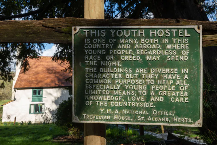 A sign outside a youth hostel.