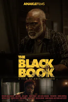 A movie poster showing a balding man with a grey beard staring intently ahead and a woman looking panicked.