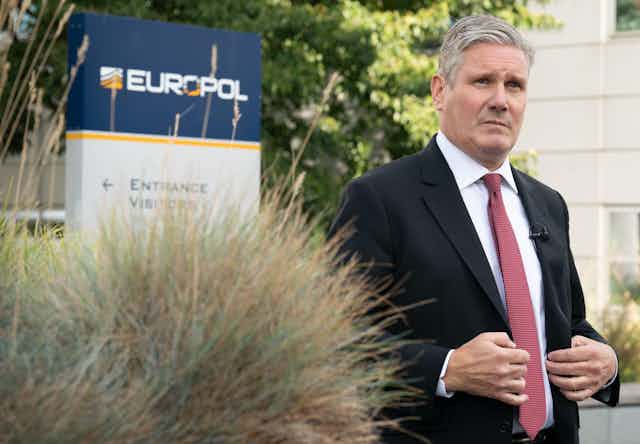 Keir Starmer outside of Europol, the EU's law enforcement agency