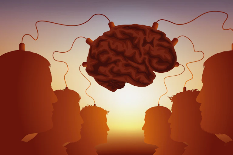 Image of people connected to a brain