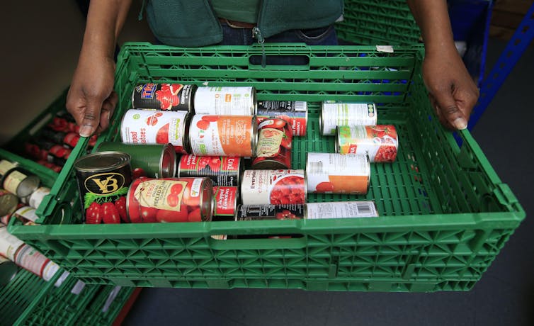 A crate of tinned food.