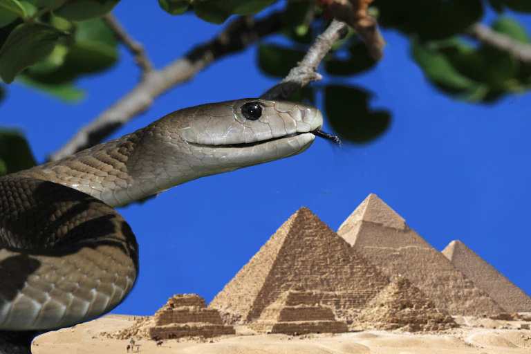 Black mamba overlooking the pyramids