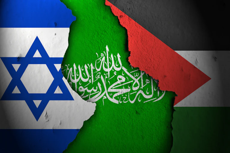 Banderas de Israel, Hamás y Palestina
