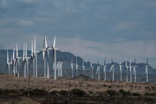 Wind turbines in foreground