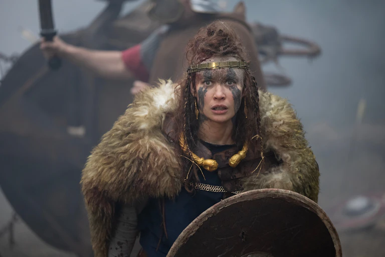 Boudica with pain on her face