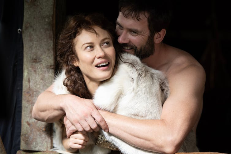 Olga Kurylenko Clive Standen cuddle in Boudica.