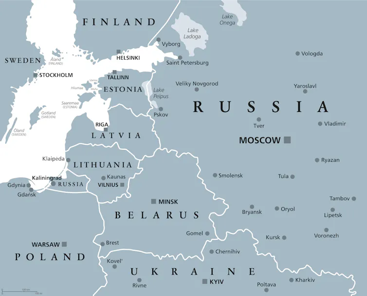 A map showing the Baltic countries and Finland.