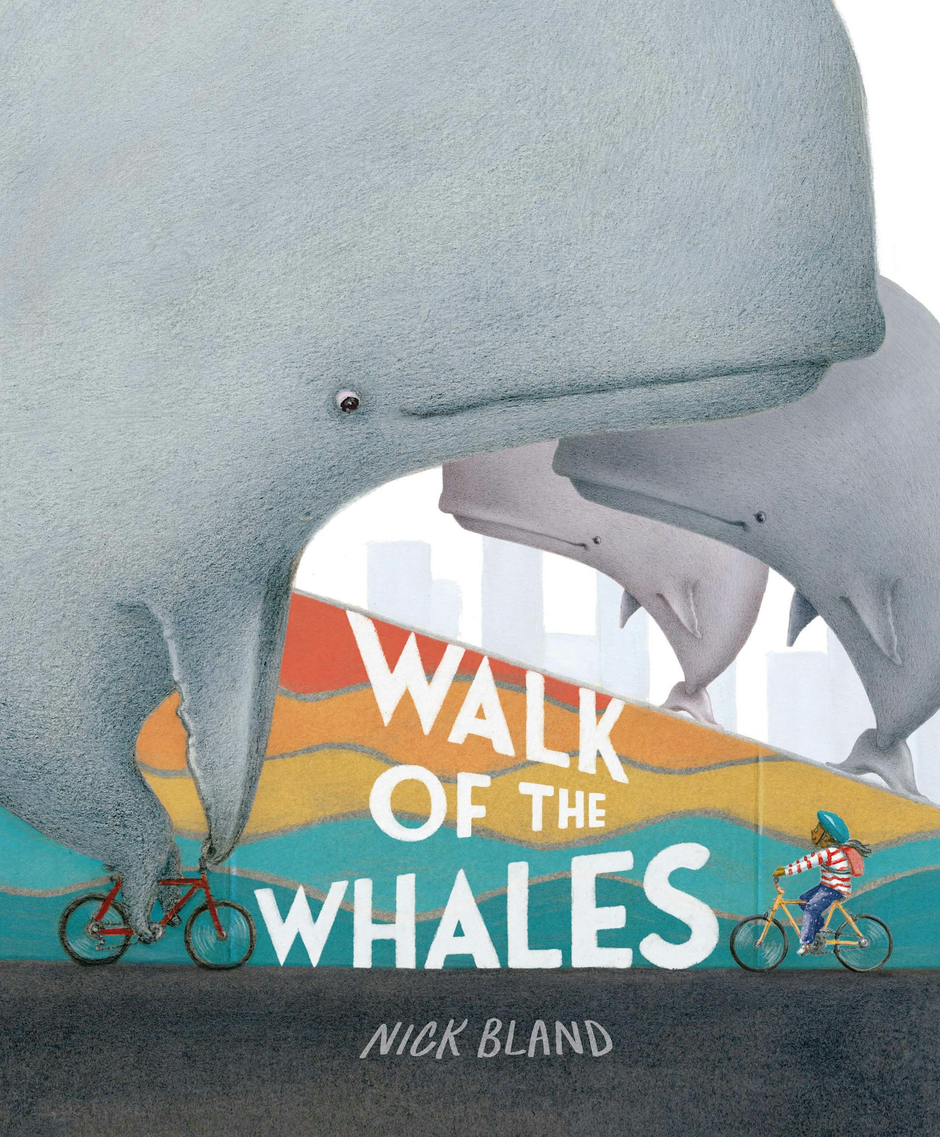 Cover of Walk of the Wales, showing whales on bikes.