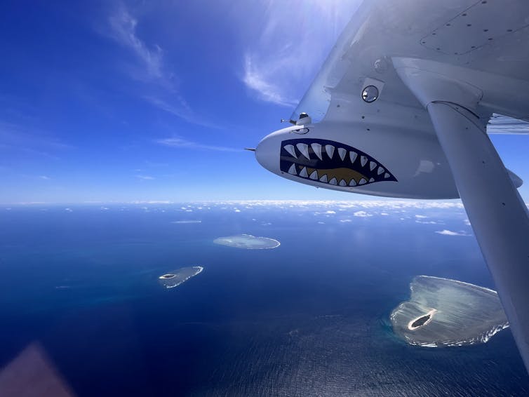 A photo from the university's aircraft looking down at the Great Barrier Reef.
