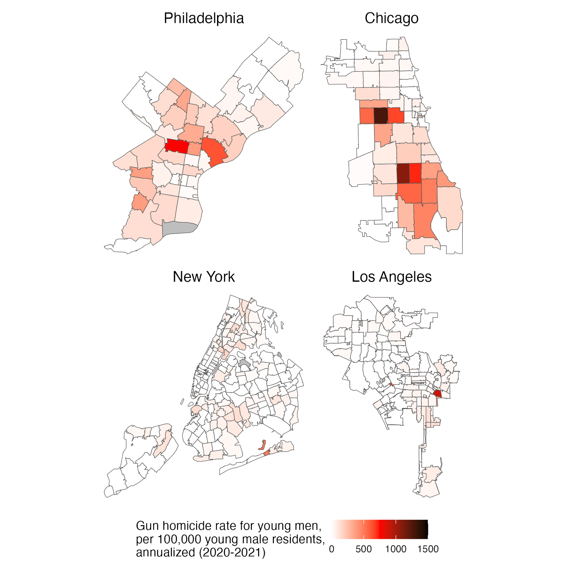 Heatmap of gun violence in four selected cities