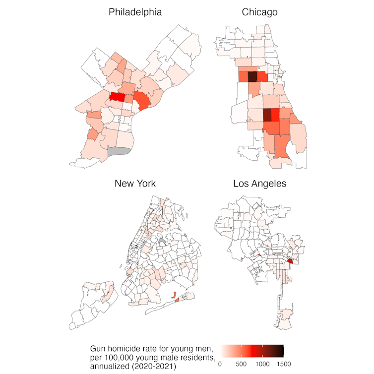 Heatmap of gun violence in four selected cities