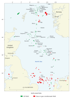 Carte annotée de la mer du Nord.