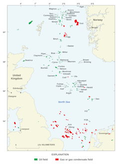 Geannoteerde kaart van de Noordzee.