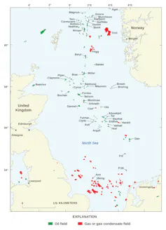 Annotated map of the North Sea.