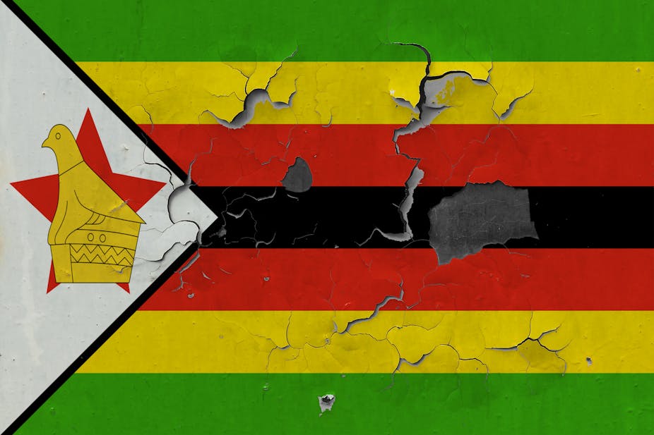 Zimbabwe flag in peeling paint