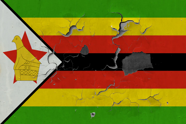 Zimbabwe flag in peeling paint