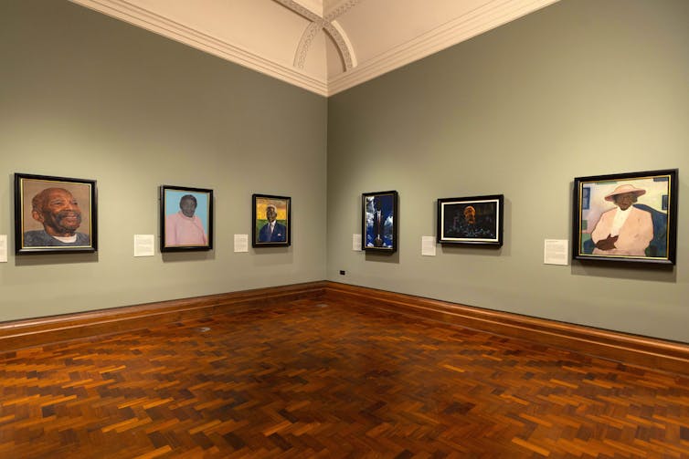 The portraits on display at the National Portrait Gallery.