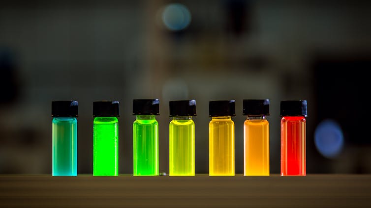 7 glowing vials