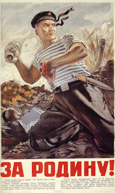 Image of 'For the Motherland' 1942 Russian propaganda poster by Aleksei Kokorekin