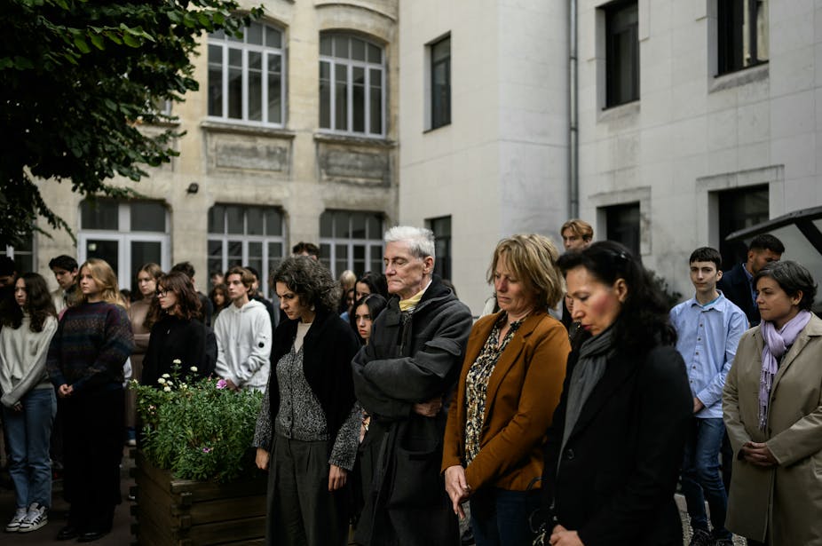 Hommage à Dominique Bernard dans un lycée de Lyon, le 16 octobre.