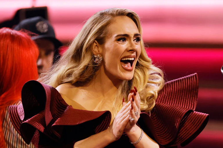 Singer Adele on stage at Grammy awards
