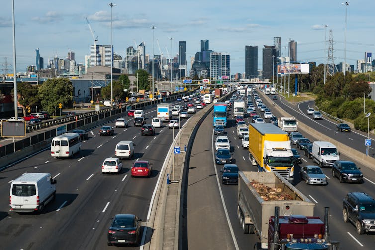 a busy melbourne freeway seen from above