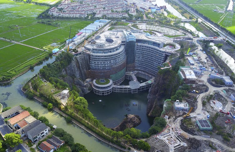 Hotel complex being built in a former quarry pit