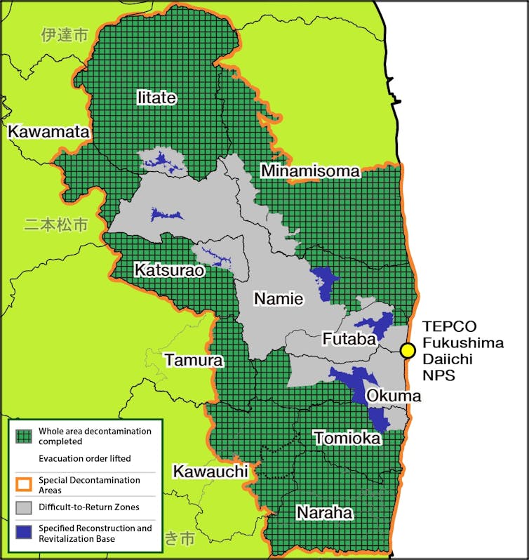 A map of the decontamination area in Fukushima.