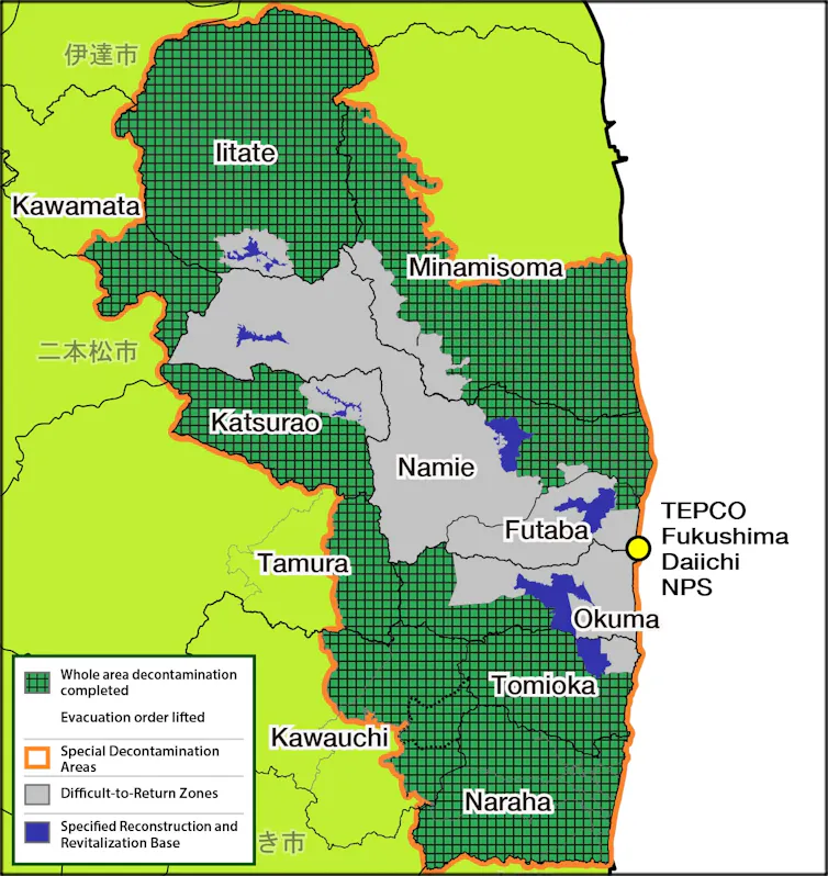 A map of the decontamination area in Fukushima.