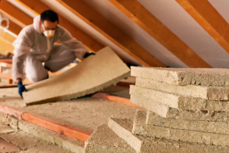 homme qui fait pose des panneaux pour rénover énergétiquement une maison