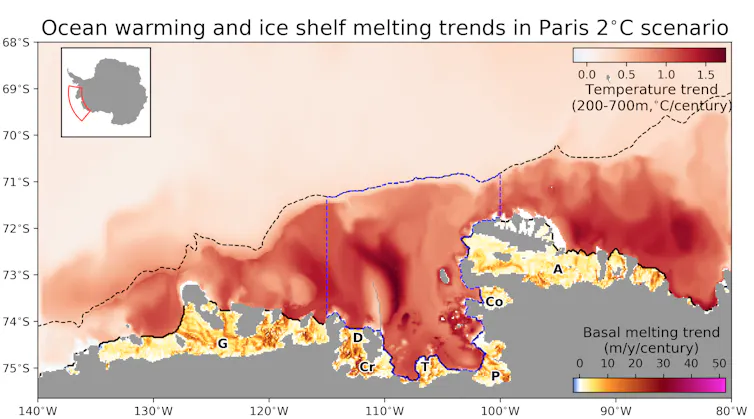A coloured map of the West Antarctic coast.