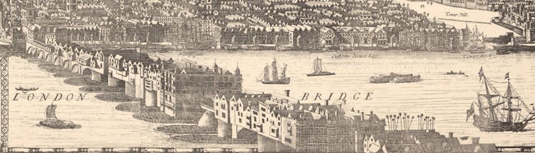 A historic drawing of the river Thames.