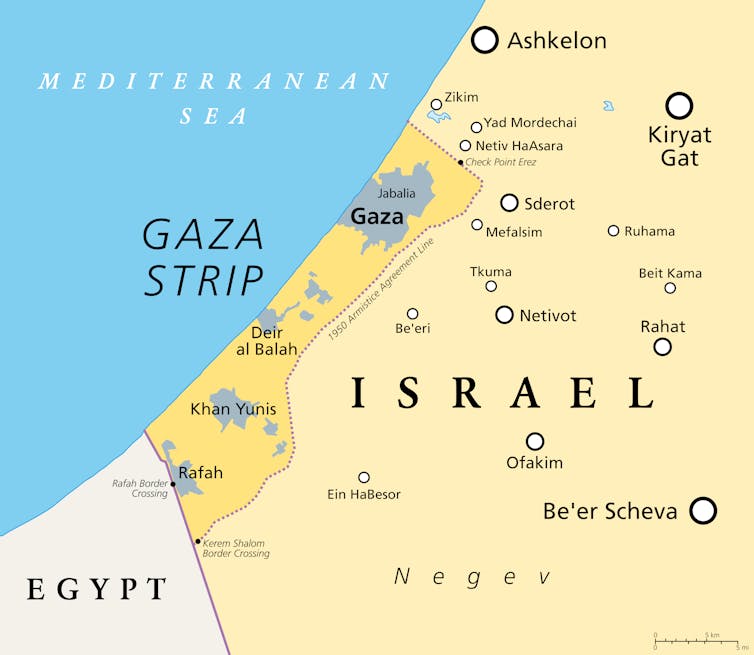Map of Gaza and its neighbors