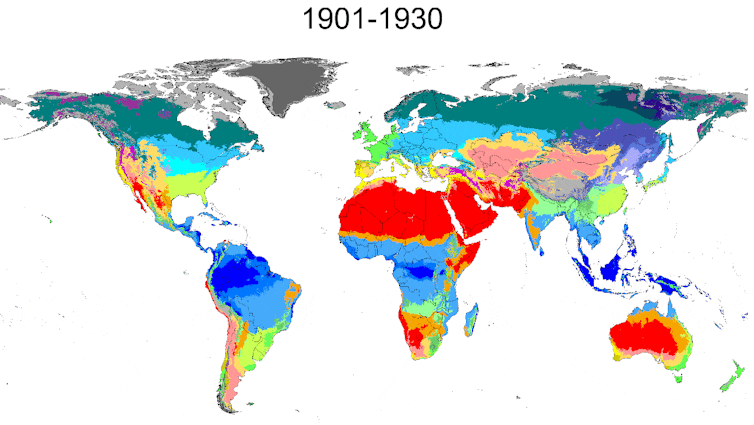 figure showing different countries and their climatic zones shifting as the world heats up