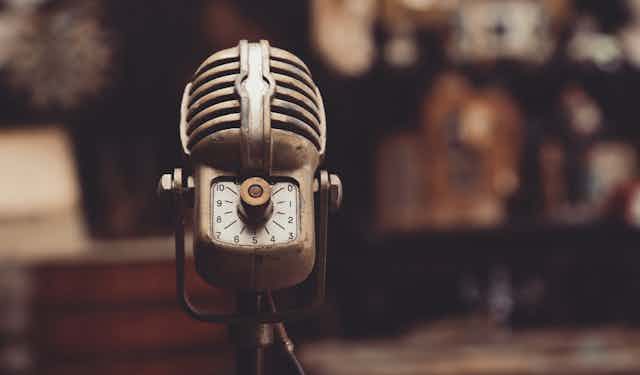 Close up photo of a vintage microphone