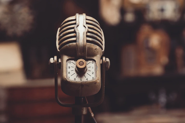 Close up photo of a vintage microphone