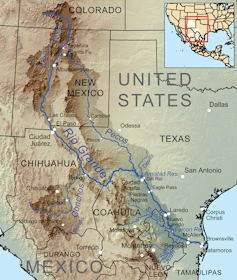 Map of the Rio Grande basin, from southwest Colorado to the Gulf of Mexico.