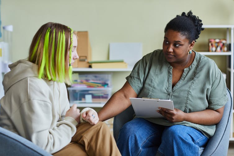 Counsellor talks to teen