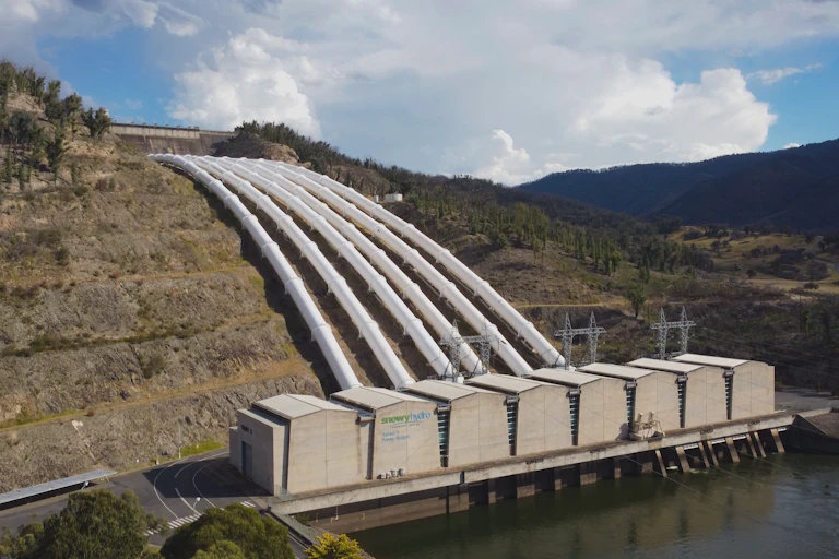 snowy hydro scheme, pipes and turbines on a steep hill