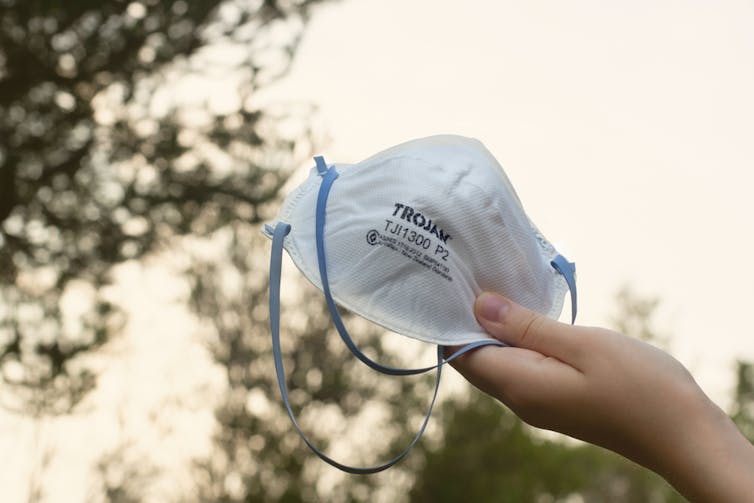 Person holding a N95/P2 respirator