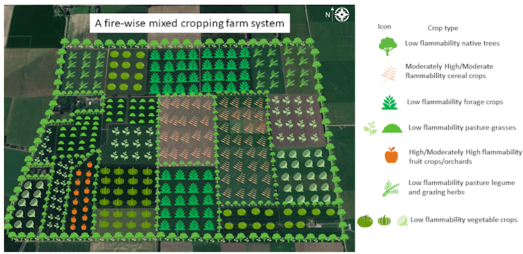 This graph shows how a mixed-cropping system could be used to mitigate fire at a hypothetical farm on the Canterbury Plains