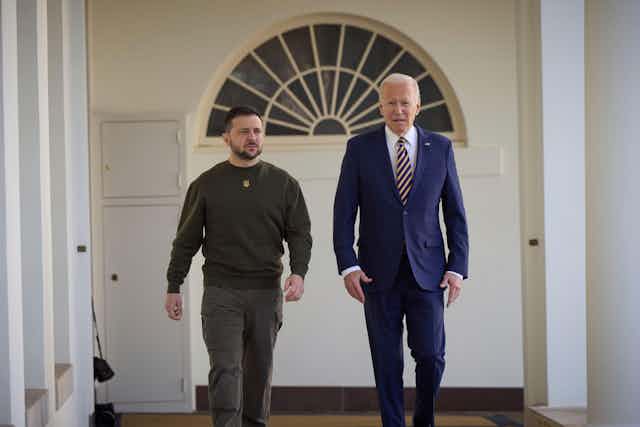 Ukraine's president Zelensky on left, and US president Biden on right, at the White House.