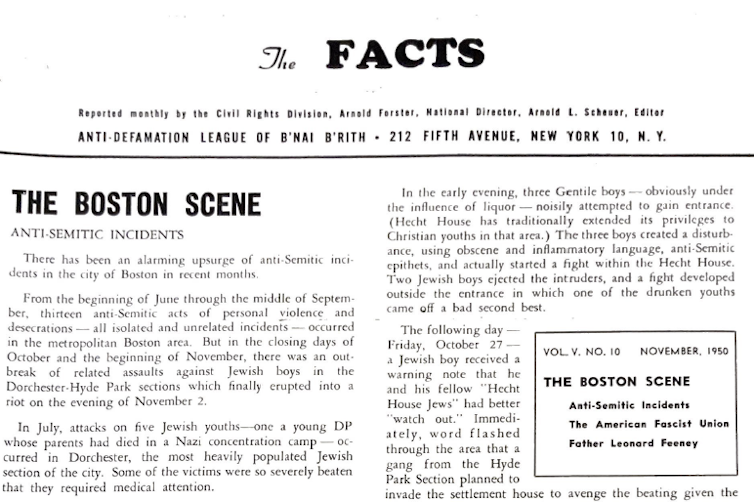 Une image d'un bulletin d'information montre les détails des incidents antisémites à Boston.